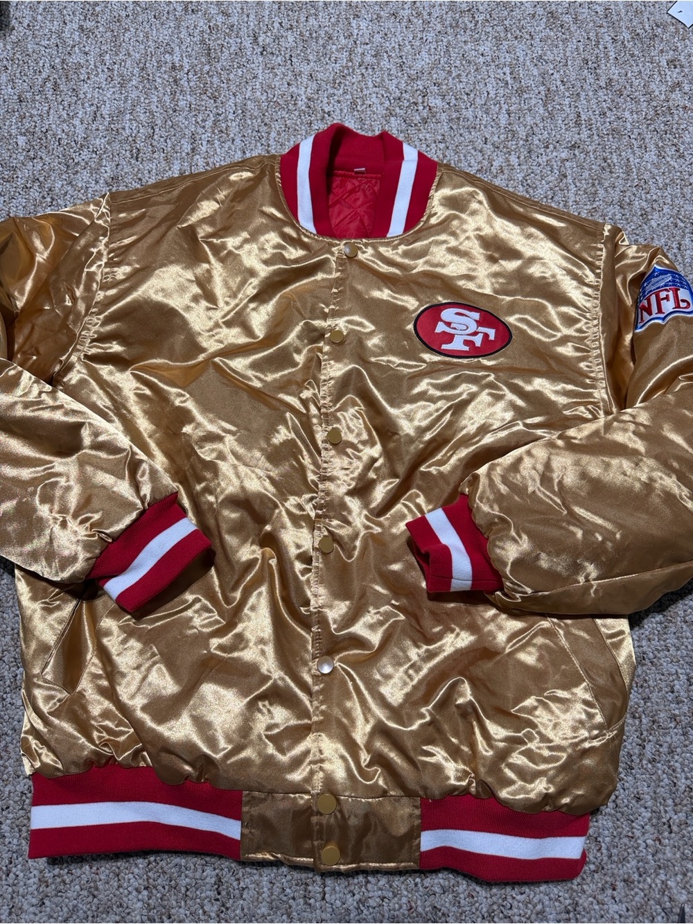 San Francisco 49ers Gold Satin Bomber Jacket men’s xl